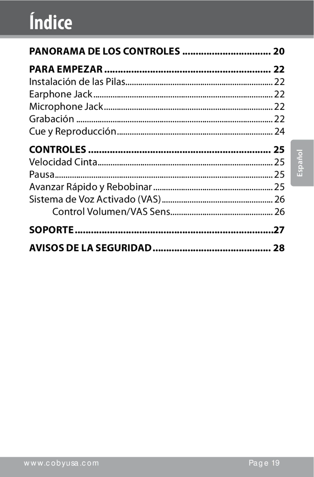 COBY electronic CXR123 instruction manual Índice, Para Empezar, Controles 