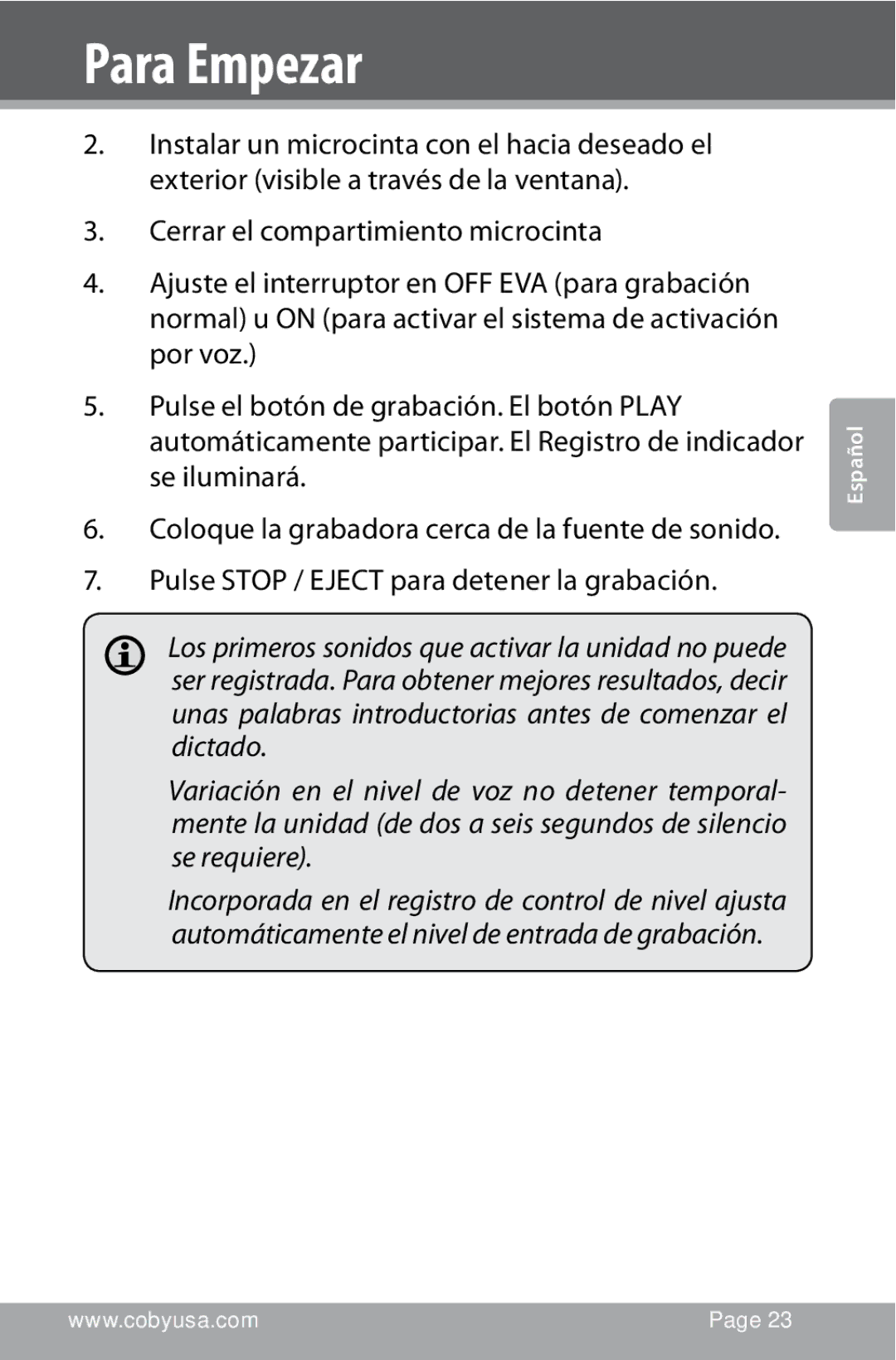 COBY electronic CXR123 instruction manual Para Empezar 