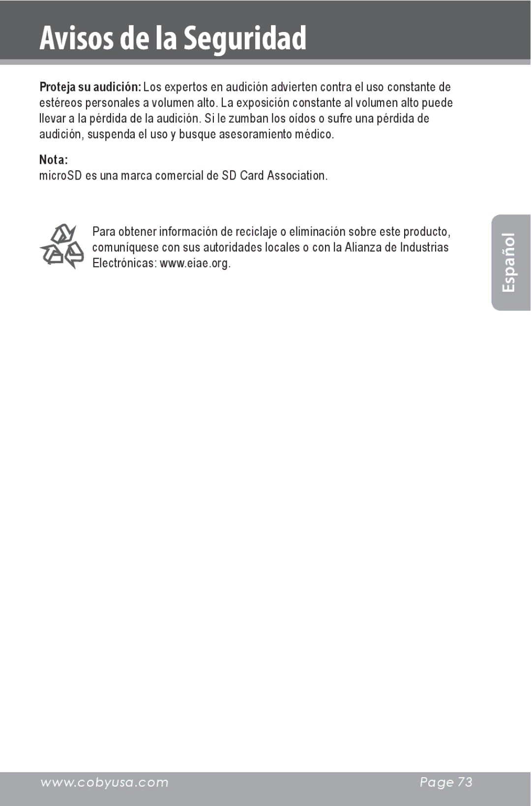 COBY electronic CXR190-1G instruction manual Nota 