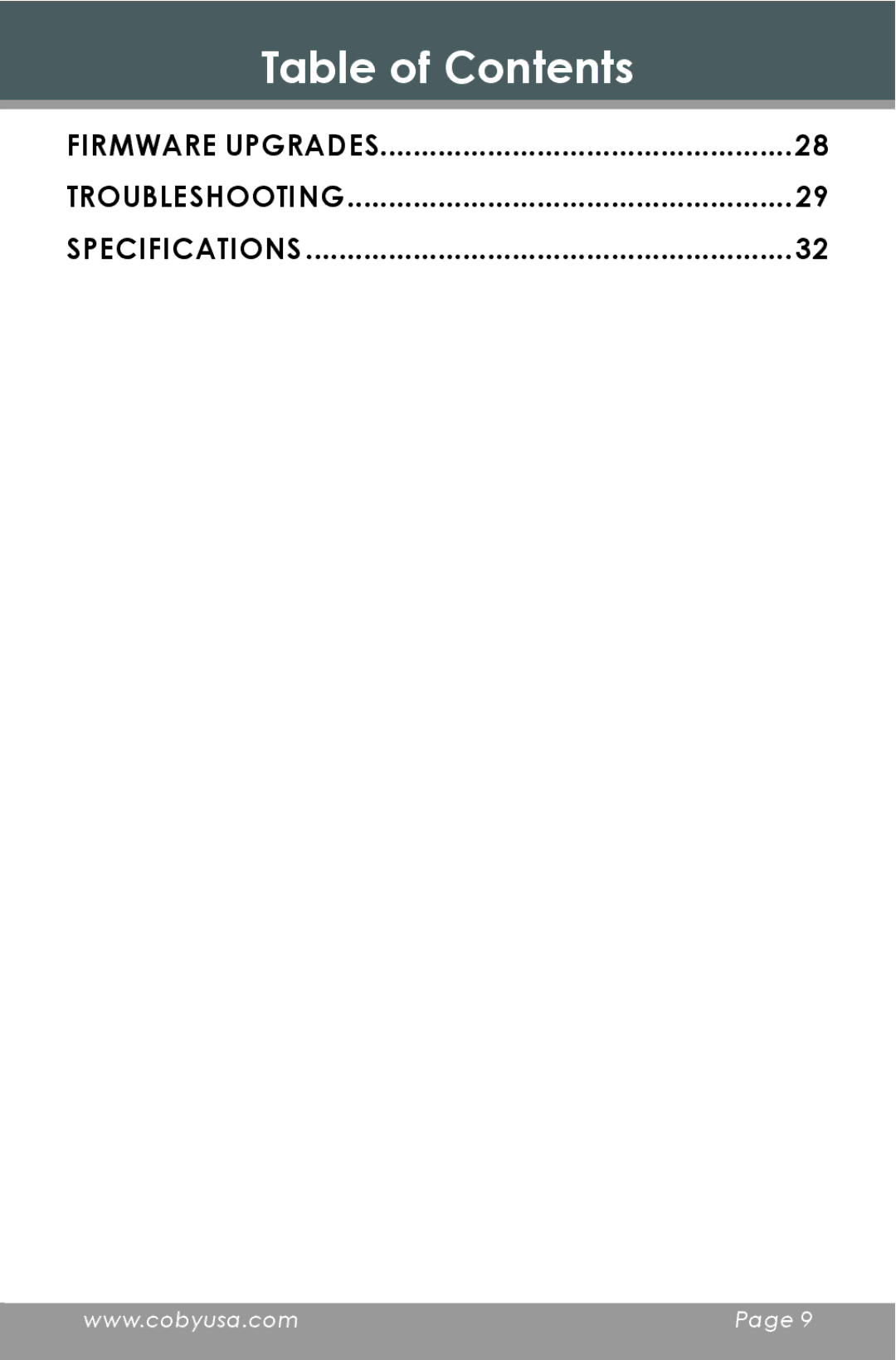 COBY electronic DP-240 instruction manual Firmware Upgrades Troubleshooting Specifications 