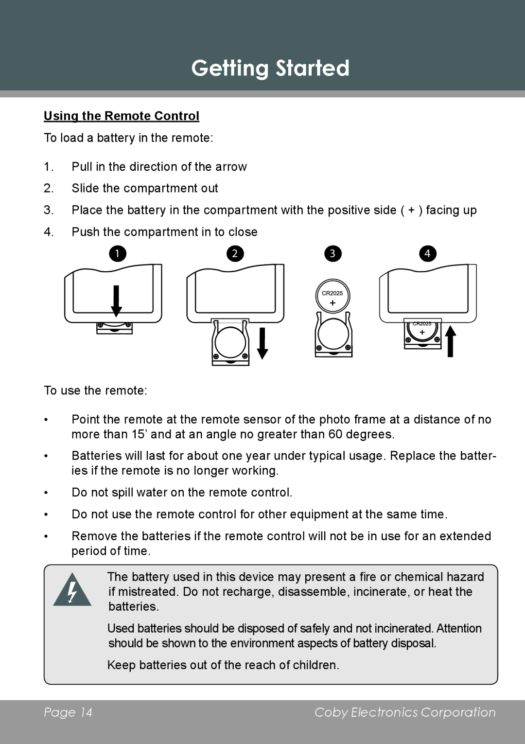 COBY electronic DP-5588 instruction manual Getting Started, Using the Remote Control 