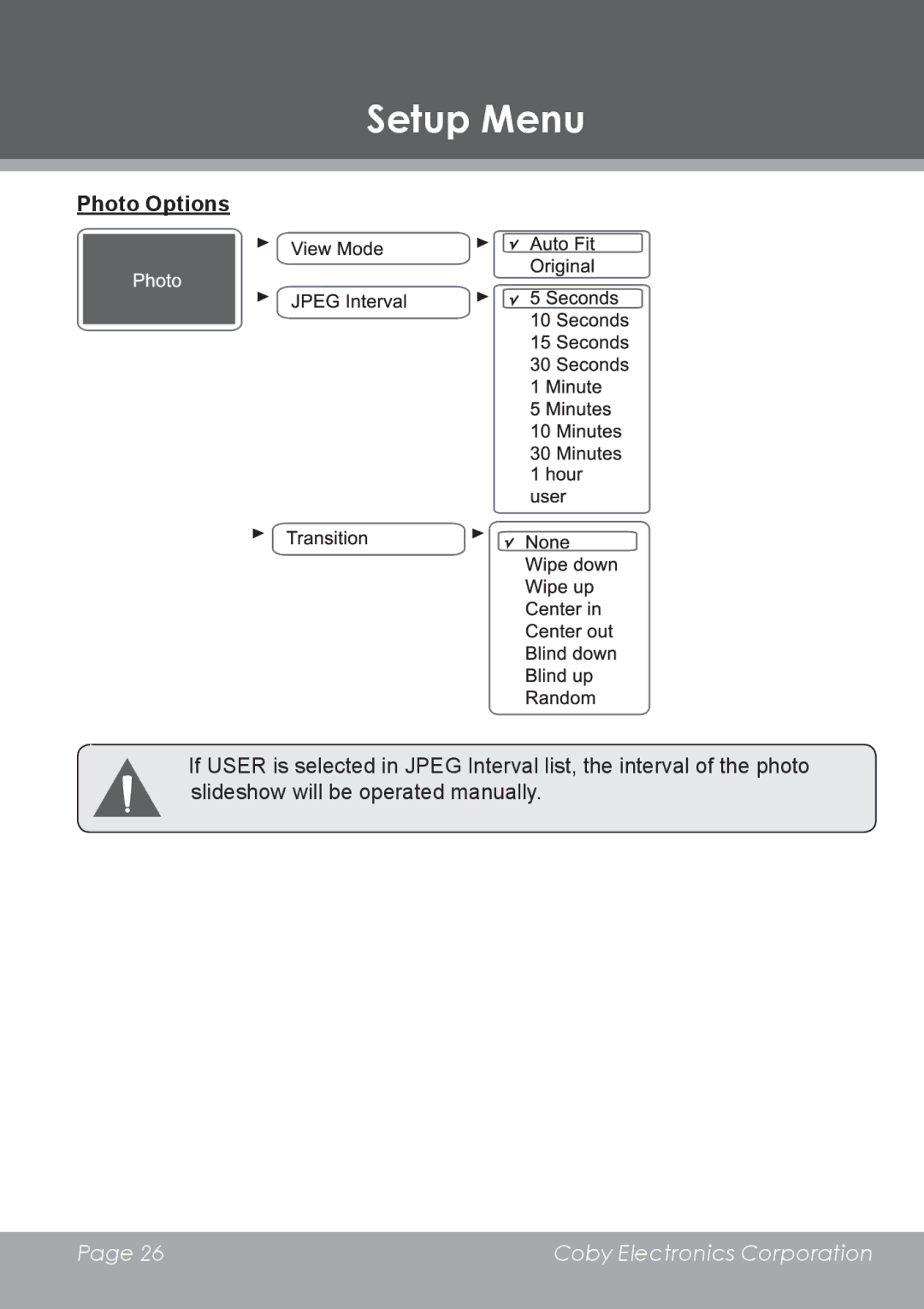 COBY electronic DP-5588 instruction manual Photo Options 