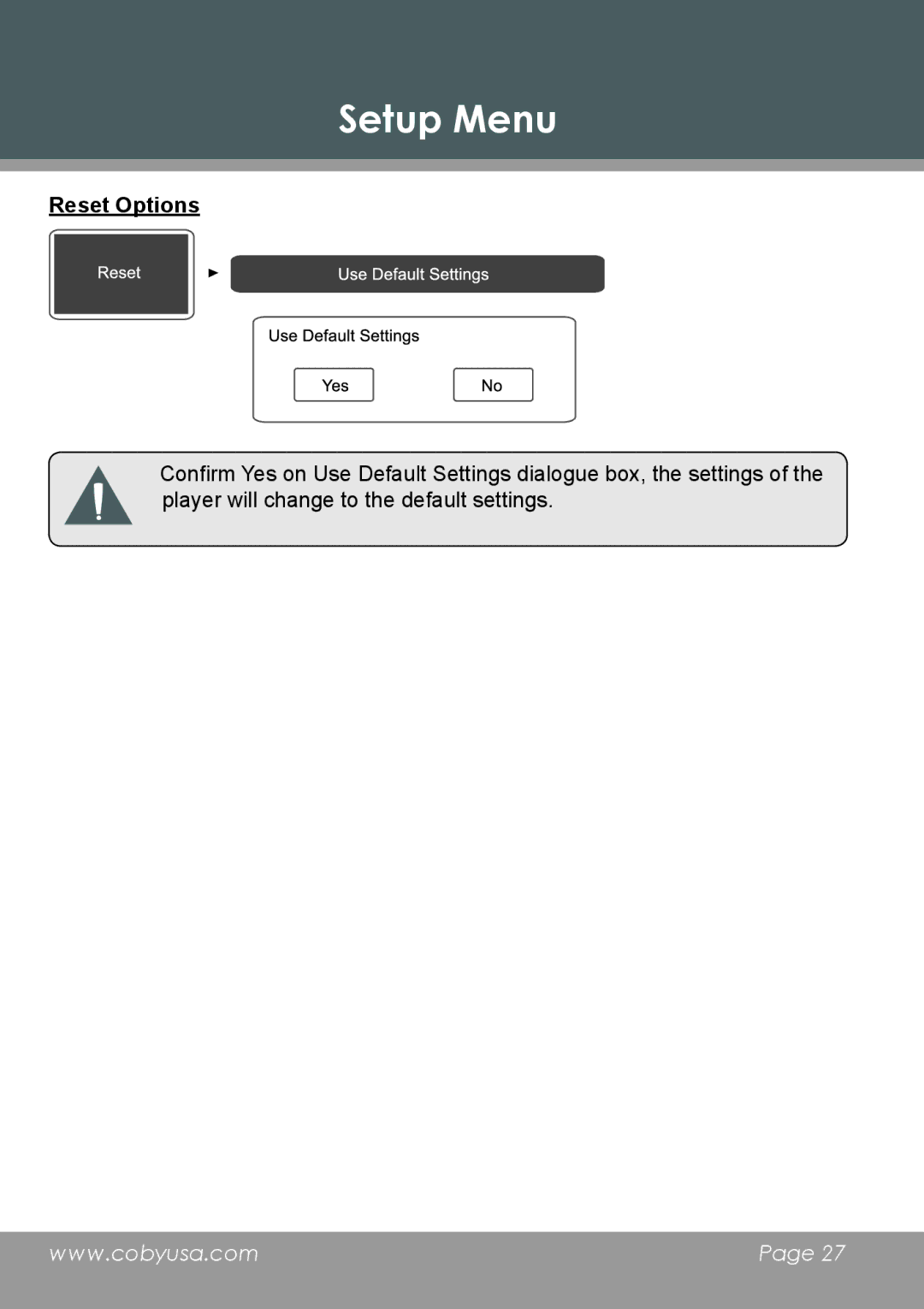 COBY electronic DP-5588 instruction manual Reset Options 