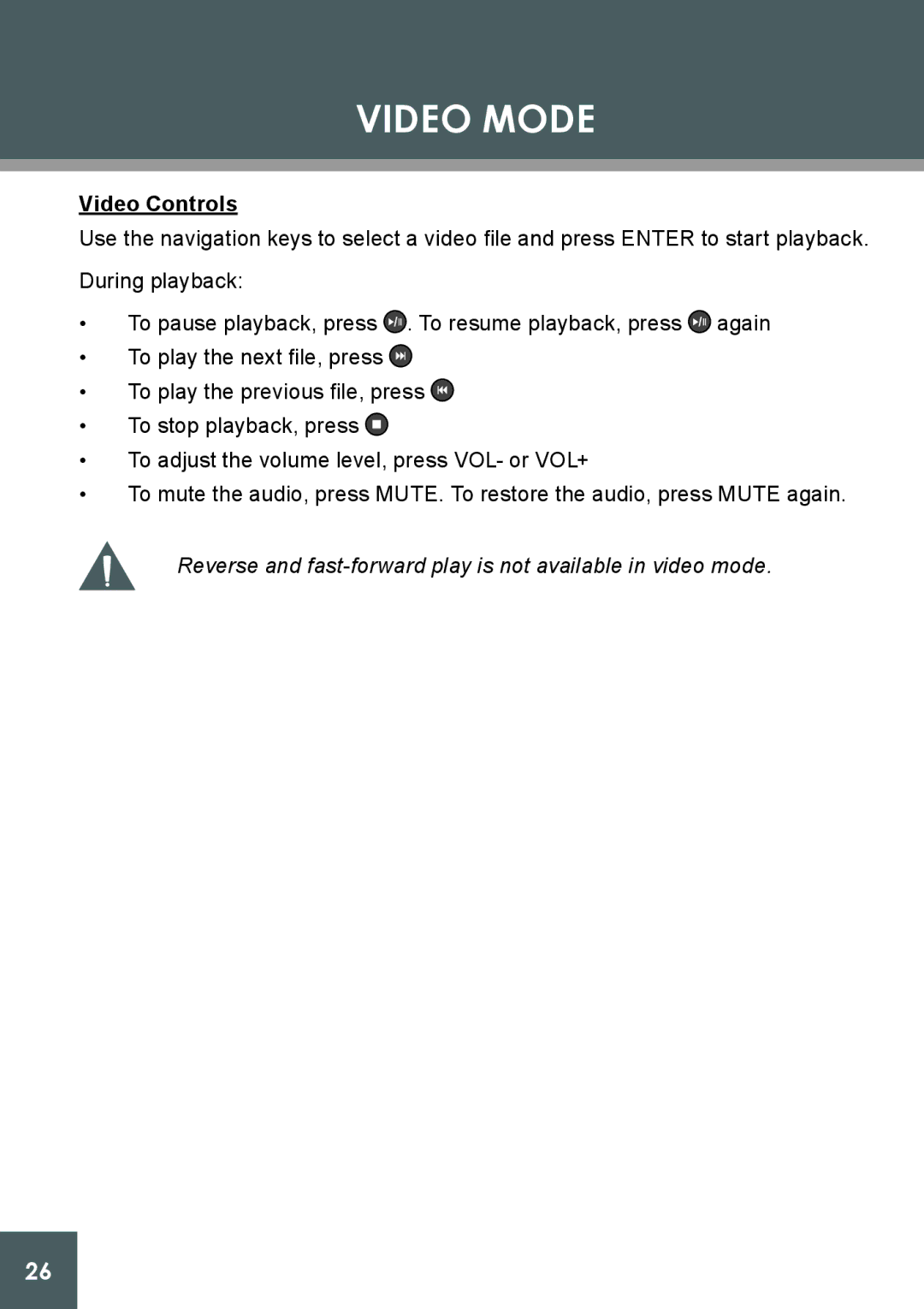 COBY electronic DP-562 instruction manual Video Controls 