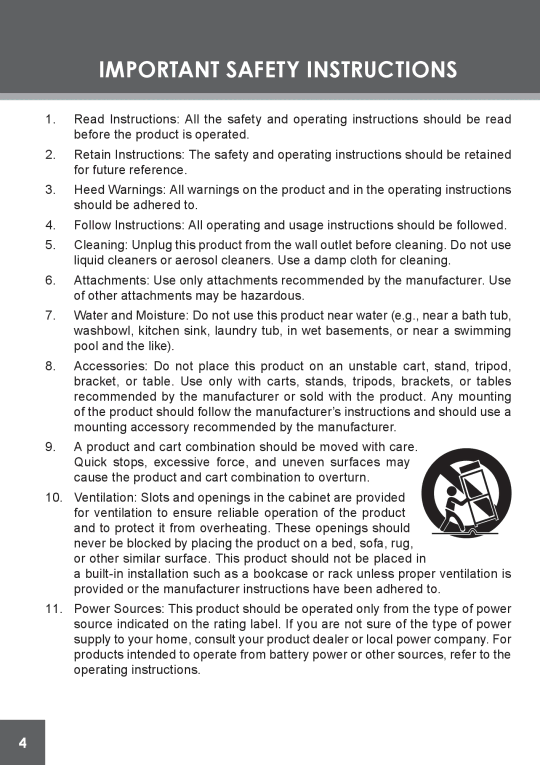 COBY electronic DP-562 instruction manual Important Safety Instructions 