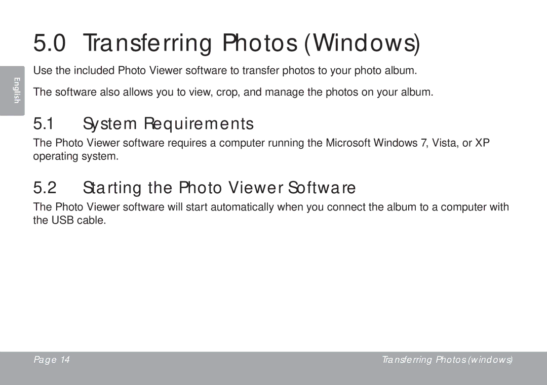 COBY electronic DP245 Transferring Photos Windows, System Requirements, Starting the Photo Viewer Software 