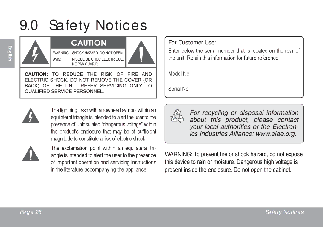 COBY electronic DP245 instruction manual Safety Notices, For Customer Use 