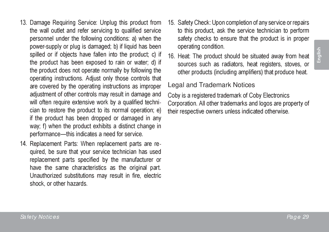 COBY electronic DP245 instruction manual Legal and Trademark Notices 