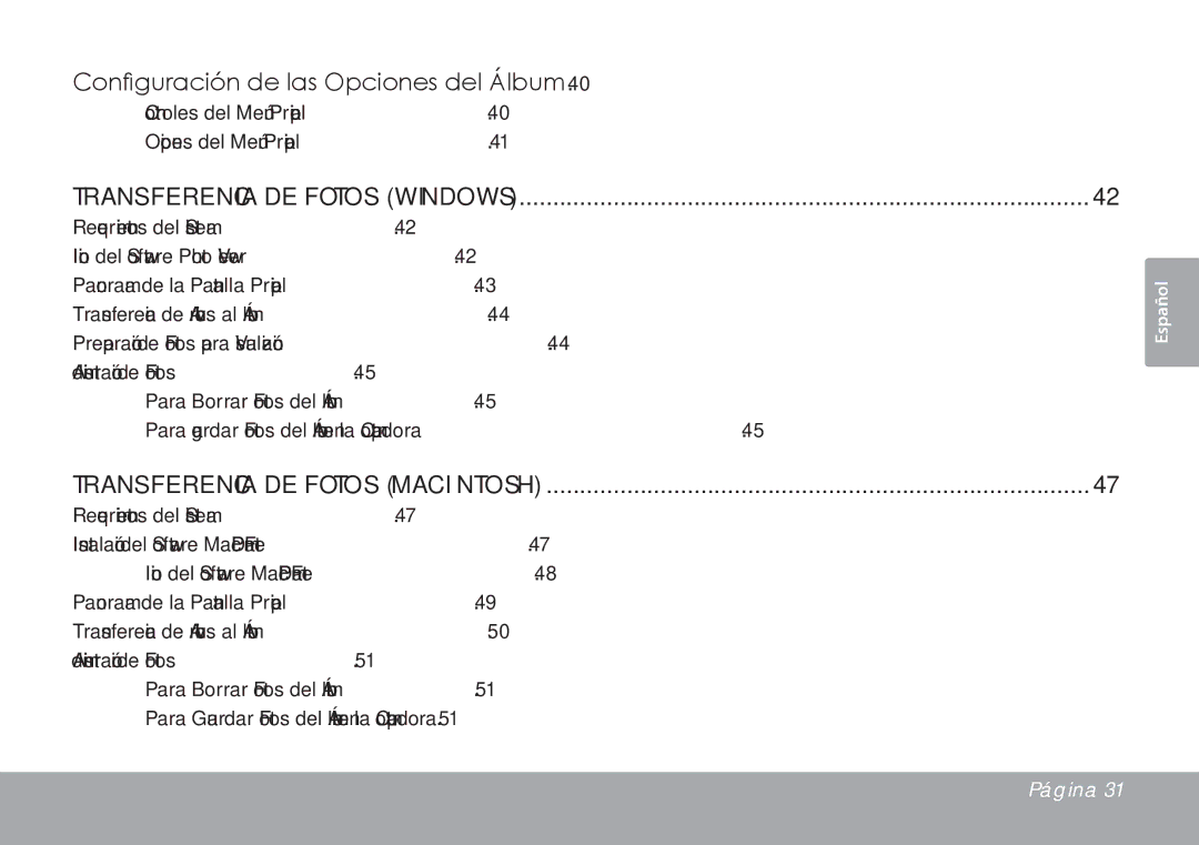 COBY electronic DP245 instruction manual Transferencia de Fotos Windows, Transferencia de Fotos Macintosh 