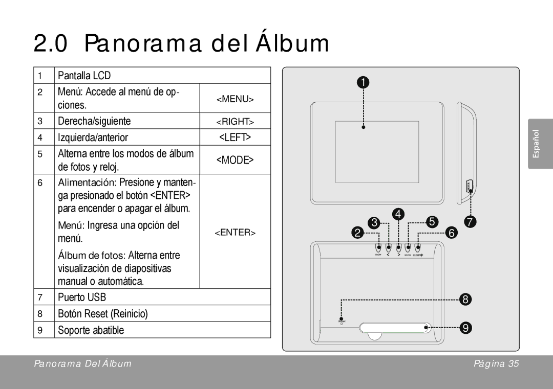 COBY electronic DP245 instruction manual Panorama del Álbum, Álbum de fotos Alterna entre 