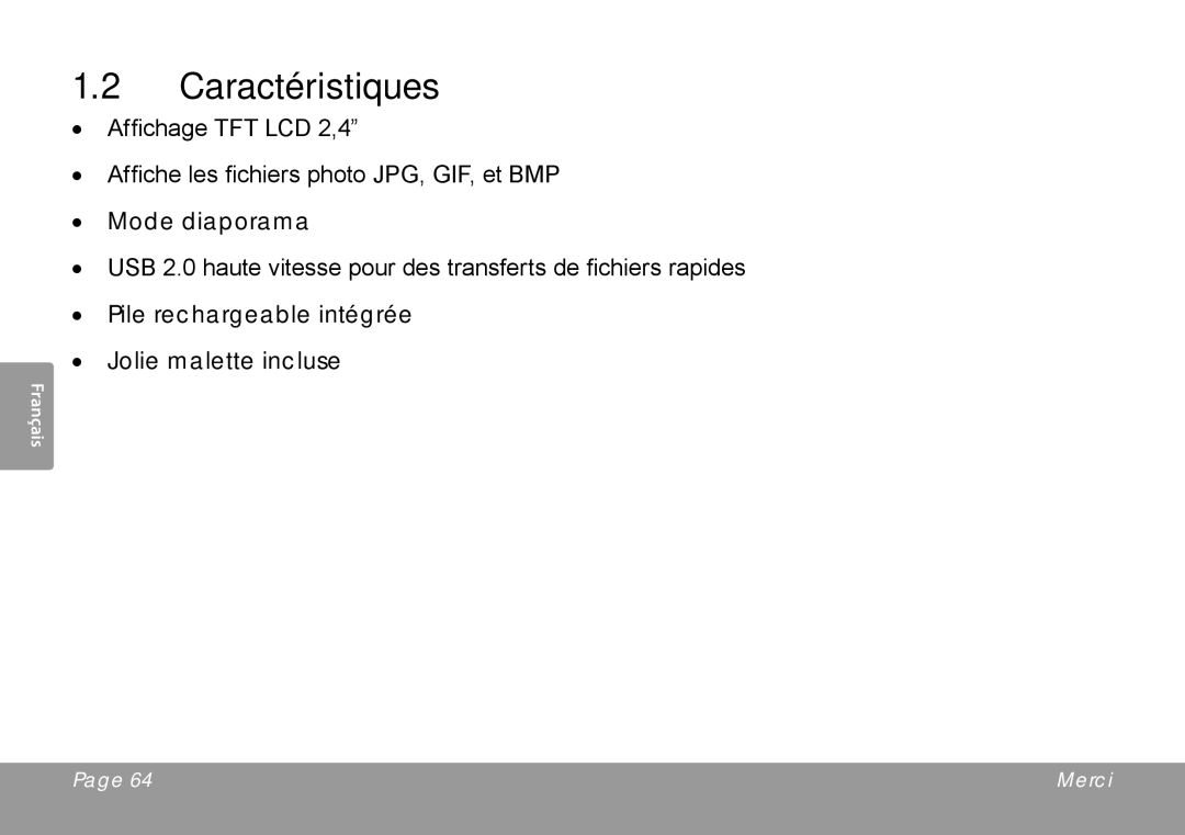 COBY electronic DP245 instruction manual Caractéristiques 