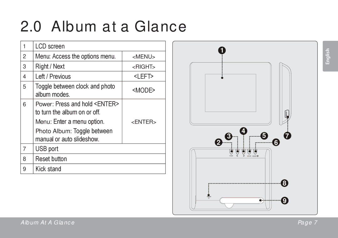 COBY electronic DP245 instruction manual Album at a Glance, Right 