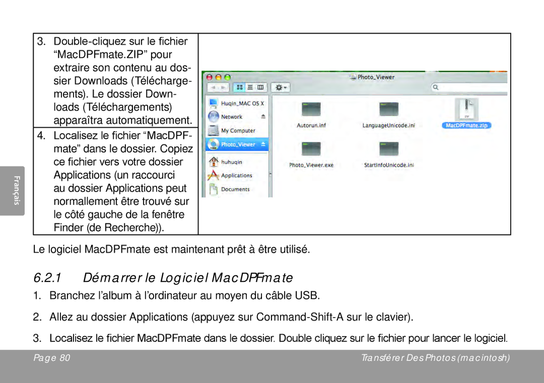 COBY electronic DP245 instruction manual 1 Démarrer le Logiciel MacDPFmate 