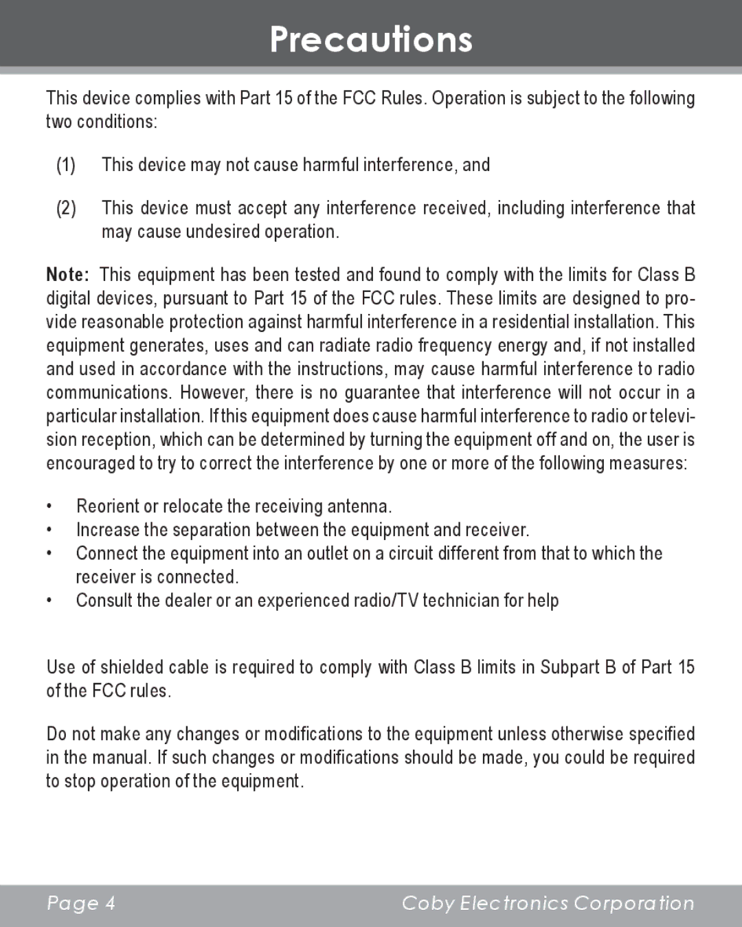 COBY electronic DP356 instruction manual Precautions 