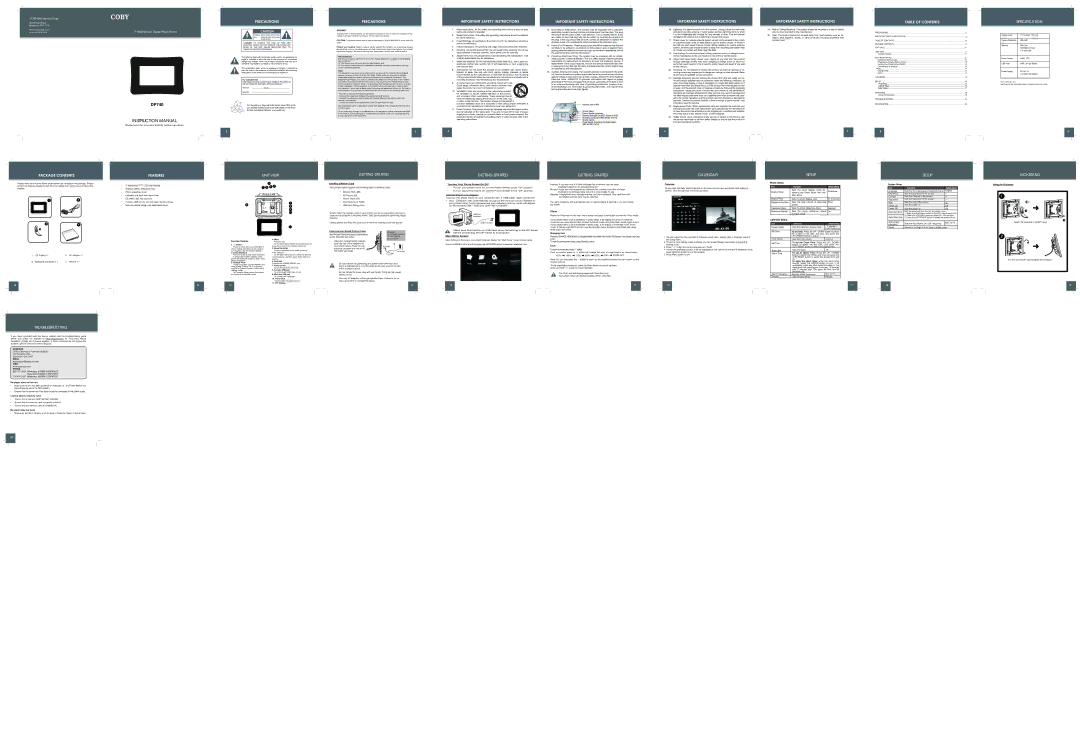 COBY electronic DP740 IB, 907-DP74-0S01-00R instruction manual Photo Setup, Calendar Setup 