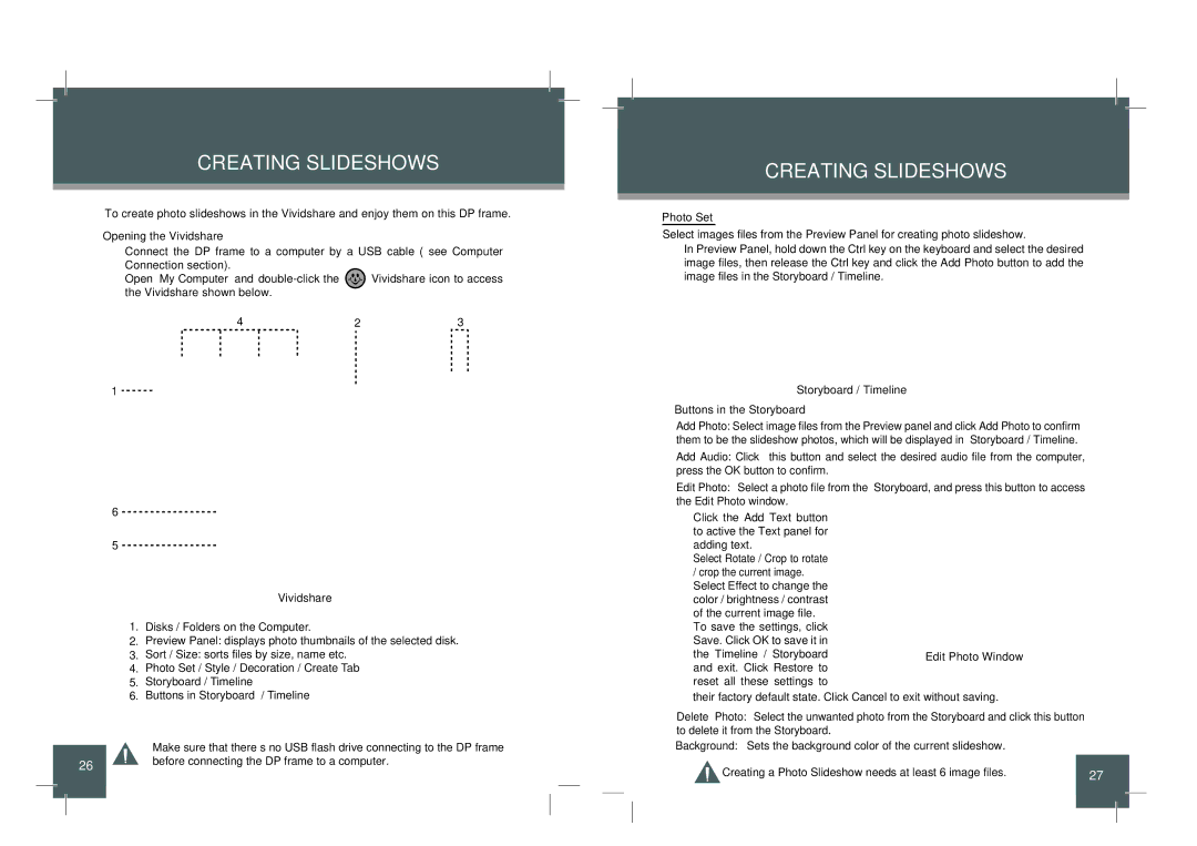 COBY electronic DP854 AC instruction manual Creating Slideshows, Opening the Vividshare, Photo Set 