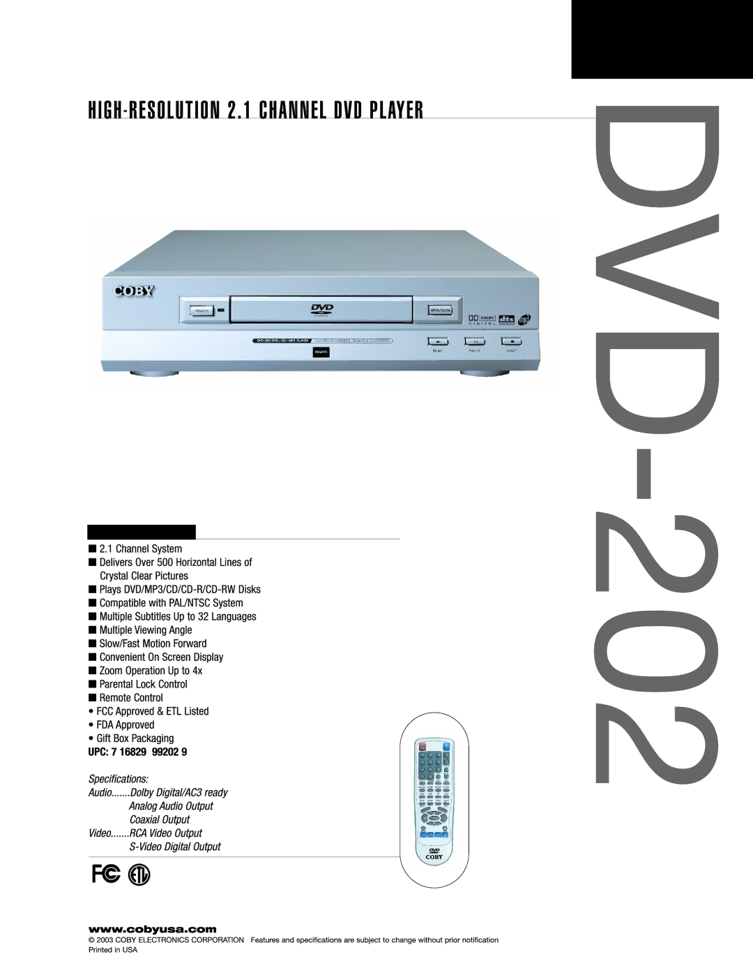 COBY electronic DVD-202 manual 