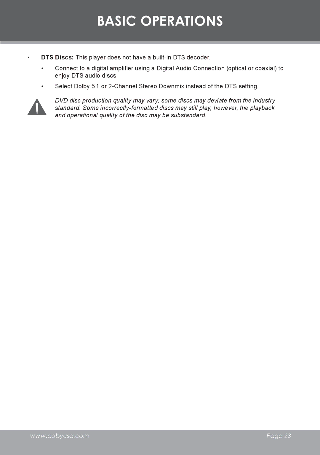 COBY electronic DVD-283 instruction manual Basic Operations 