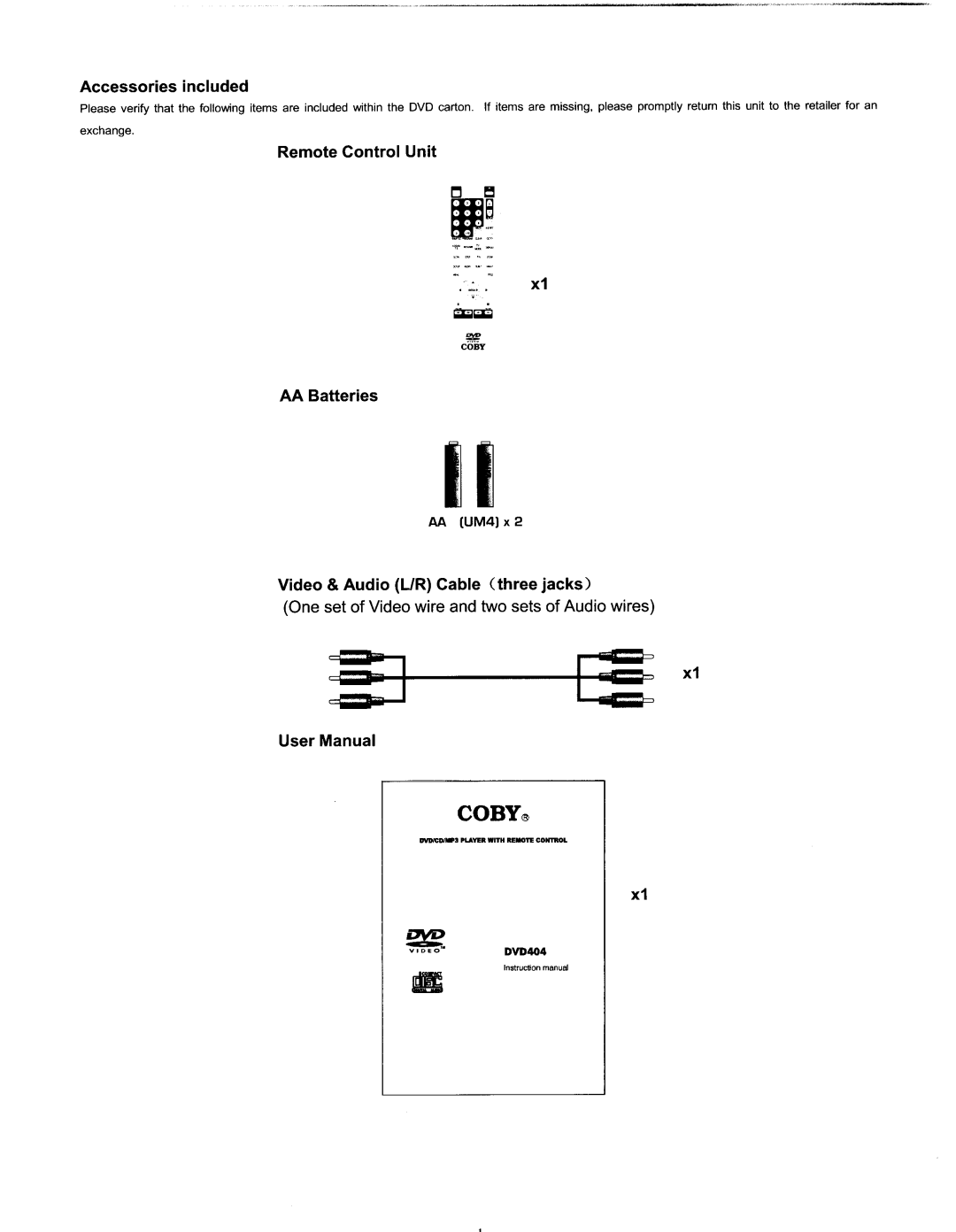 COBY electronic DVD-404 manual 