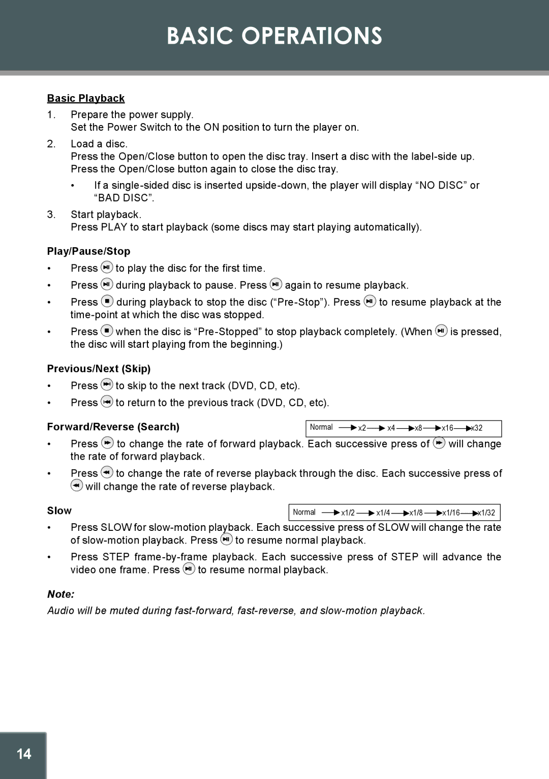 COBY electronic DVD-514 instruction manual Basic Operations 