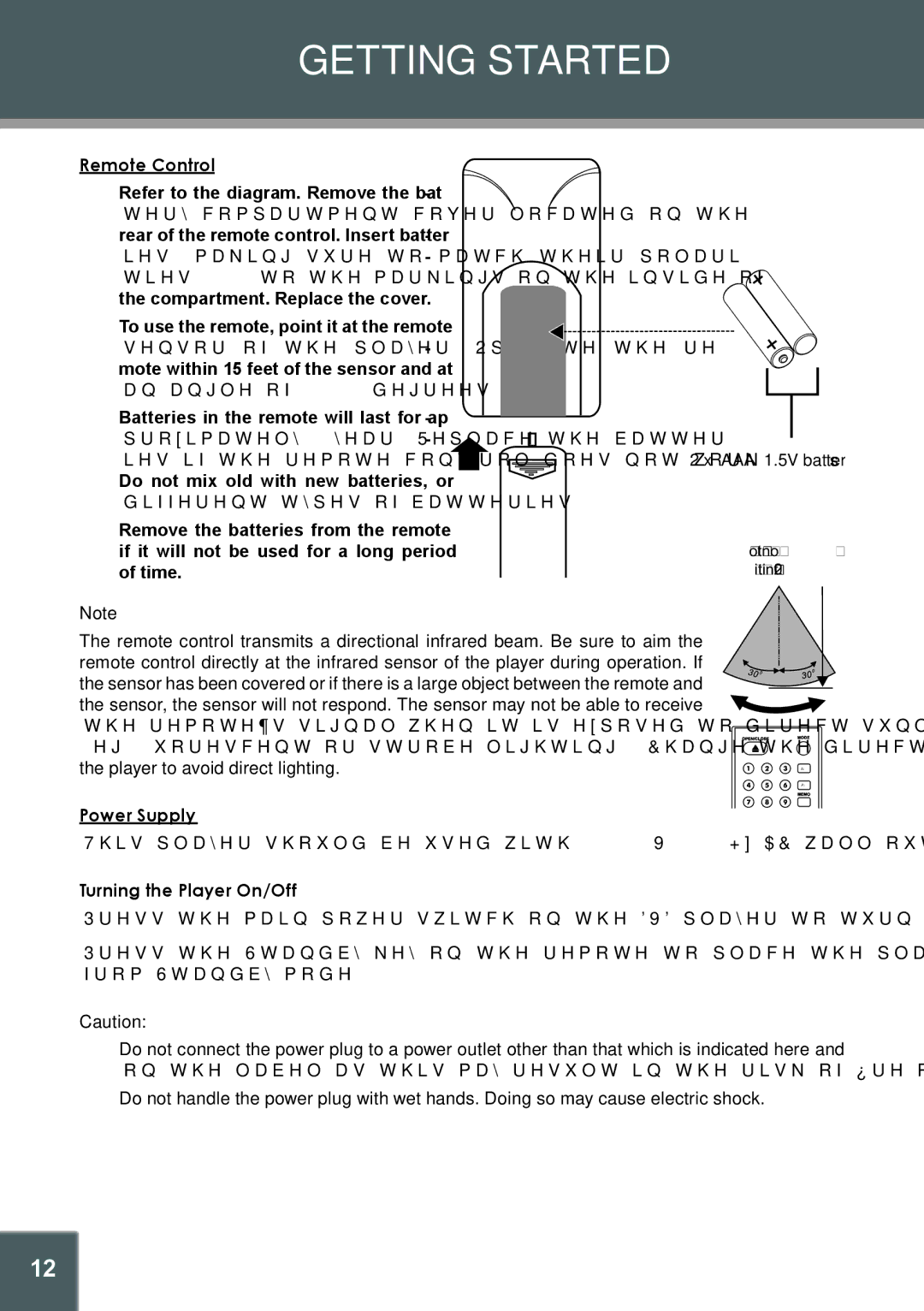 COBY electronic DVD-937 instruction manual Getting Started, Power Supply, Turning the Player On/Off 