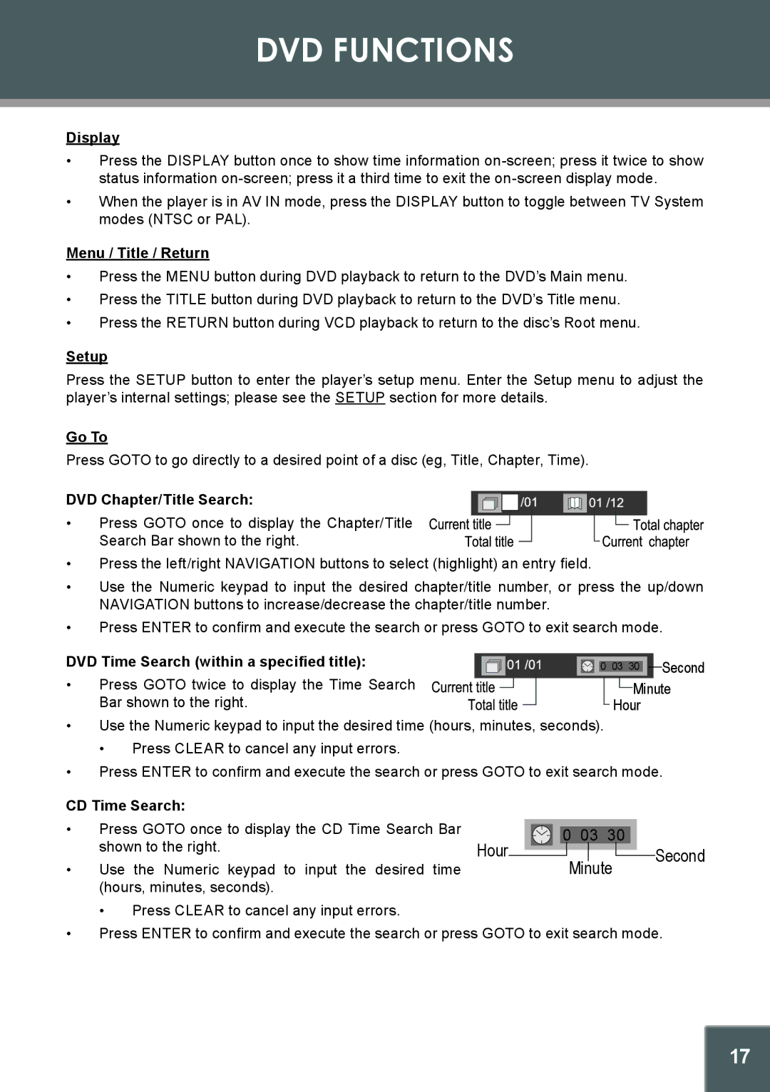 COBY electronic DVD-937 instruction manual DVD Functions 