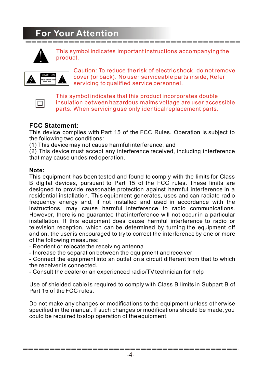 COBY electronic DVD-958 manual FCC Statement 