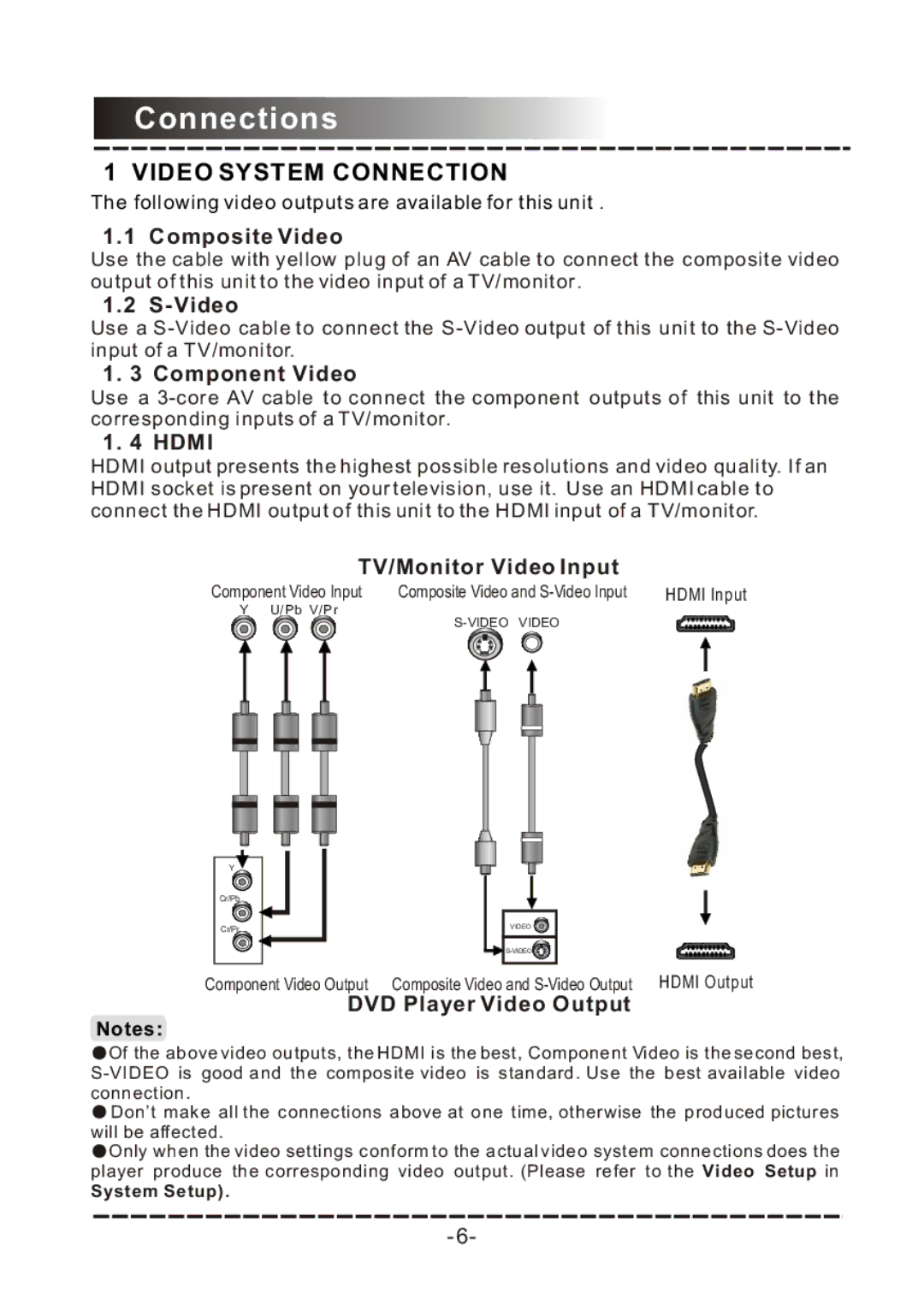 COBY electronic DVD-958 manual Connections, Video System Connection 