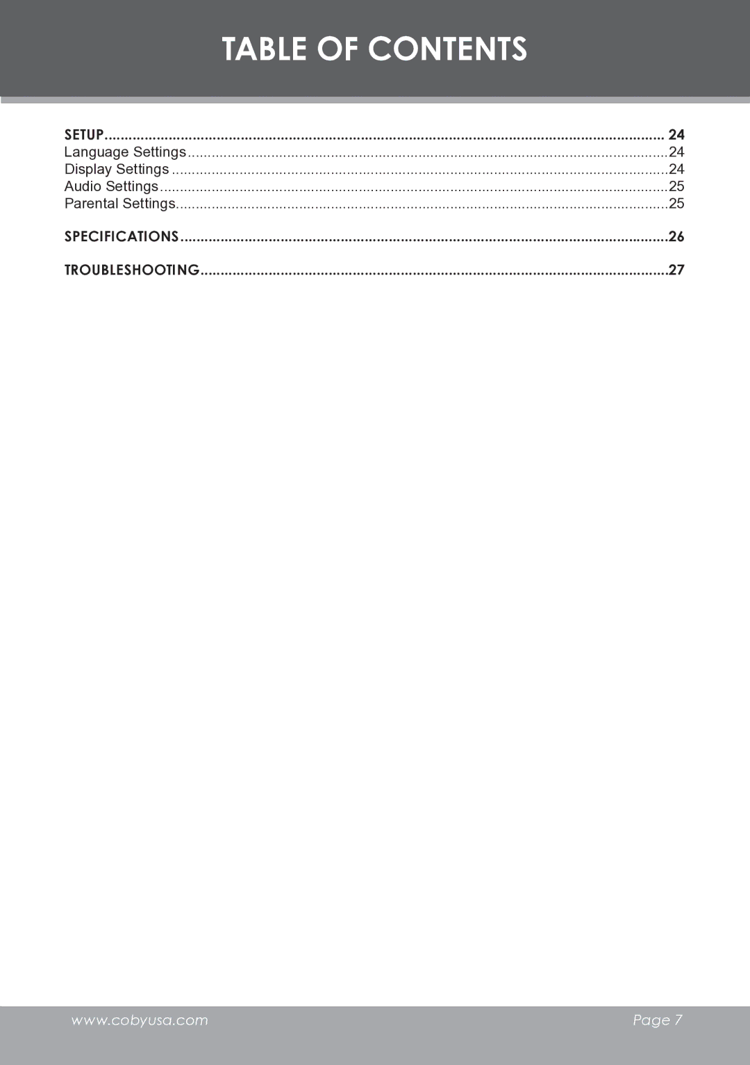 COBY electronic DVD233 instruction manual Table of Contents 