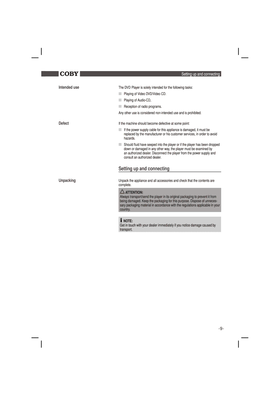 COBY electronic DVD988 instruction manual 