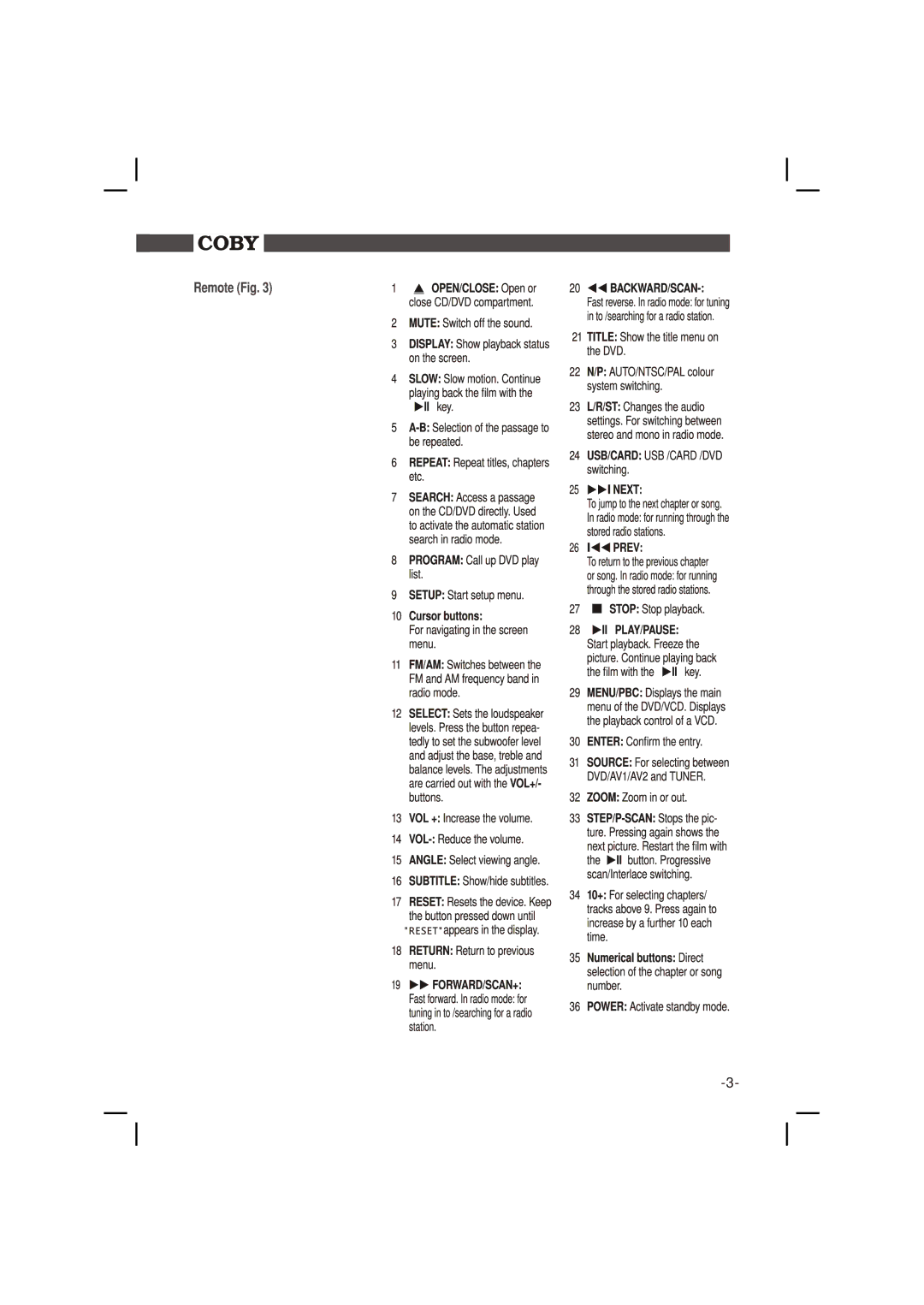 COBY electronic DVD988 instruction manual 