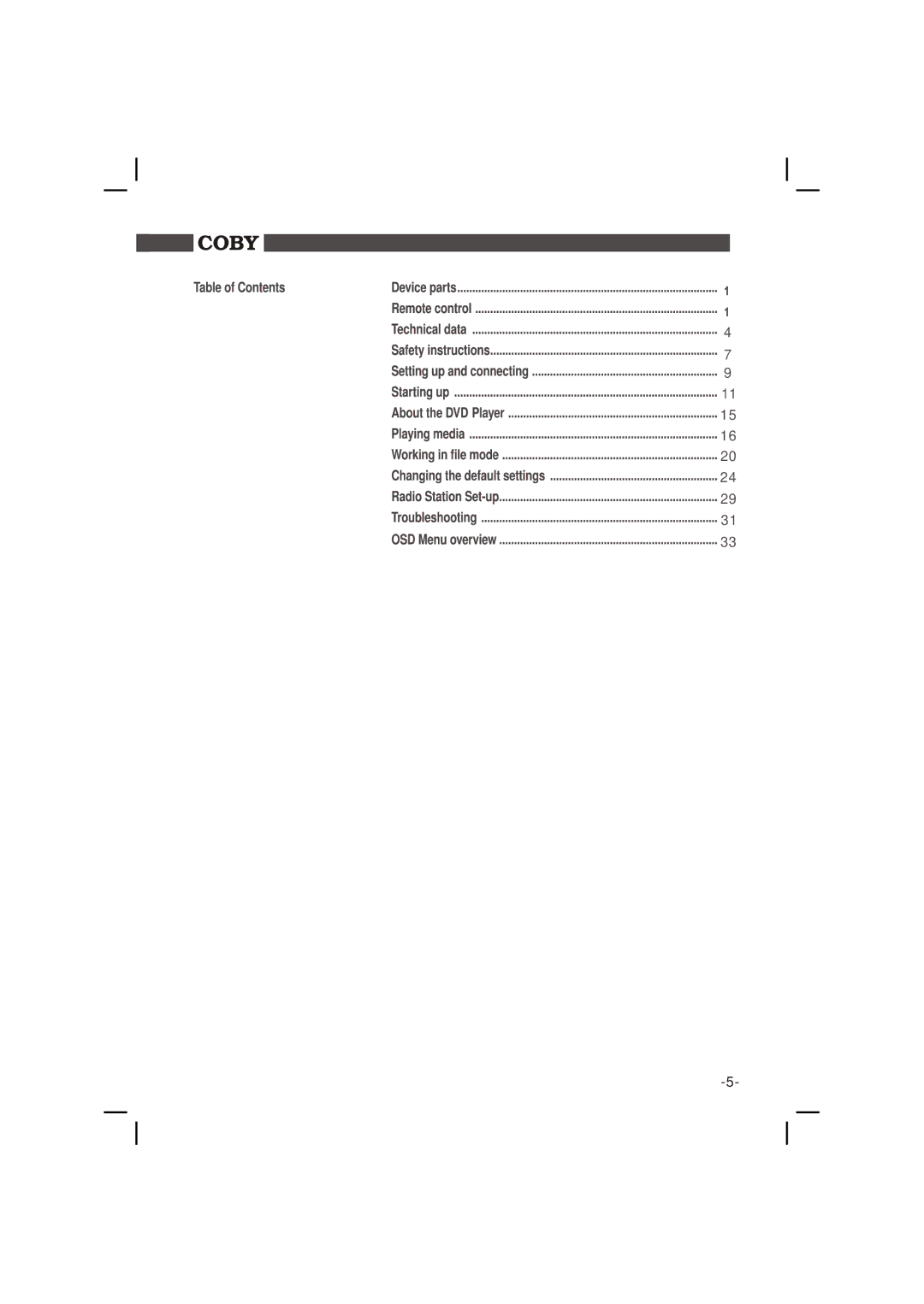 COBY electronic DVD988 instruction manual 