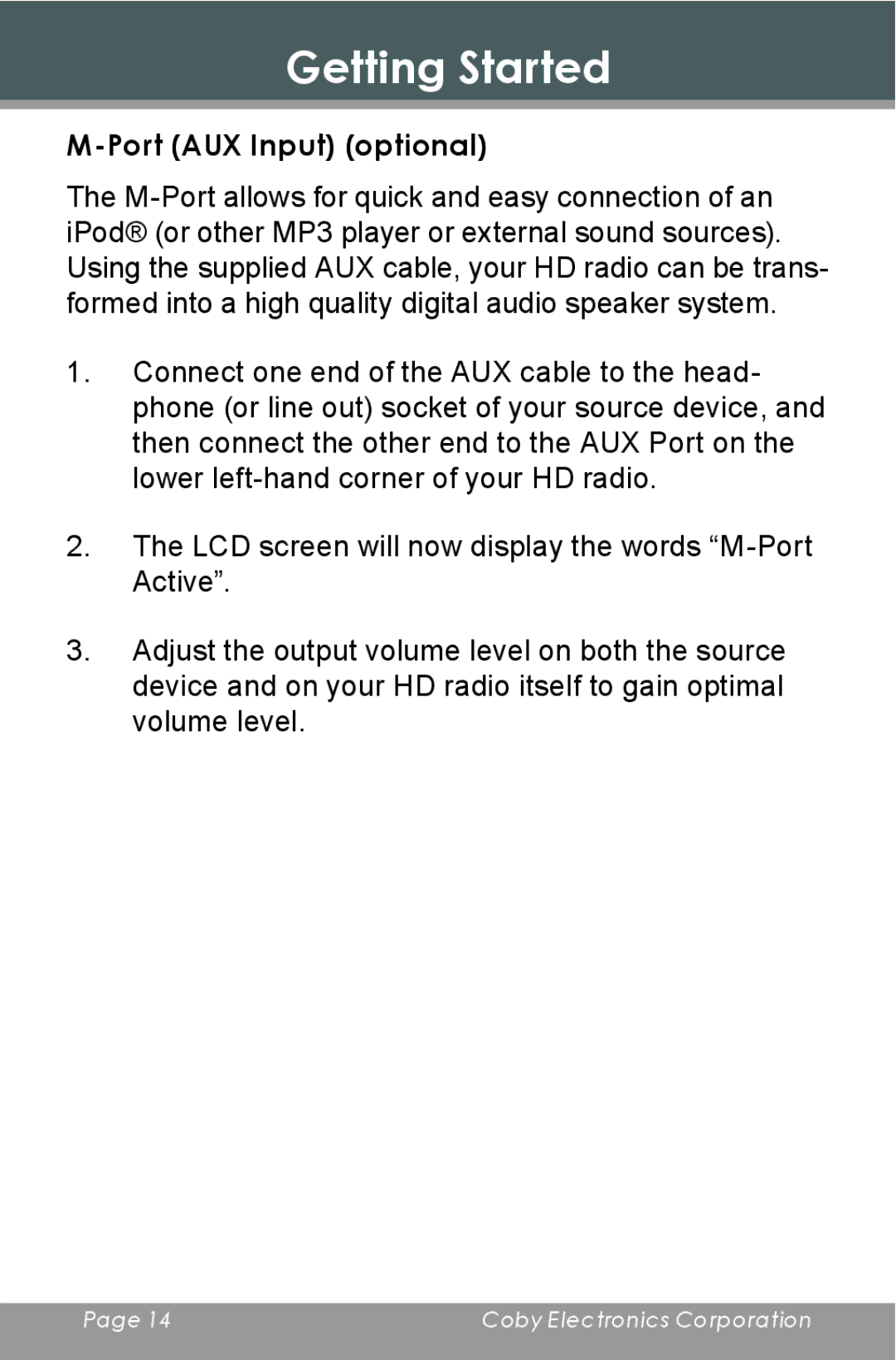 COBY electronic HDR-700 instruction manual Port AUX Input optional 