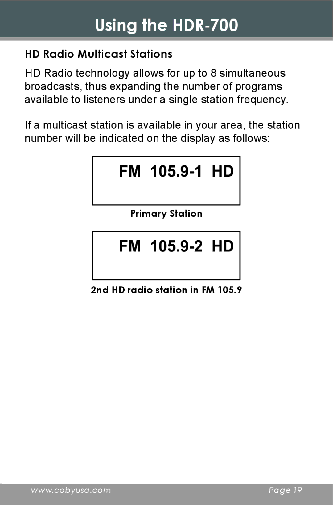 COBY electronic HDR-700 instruction manual HD Radio Multicast Stations 