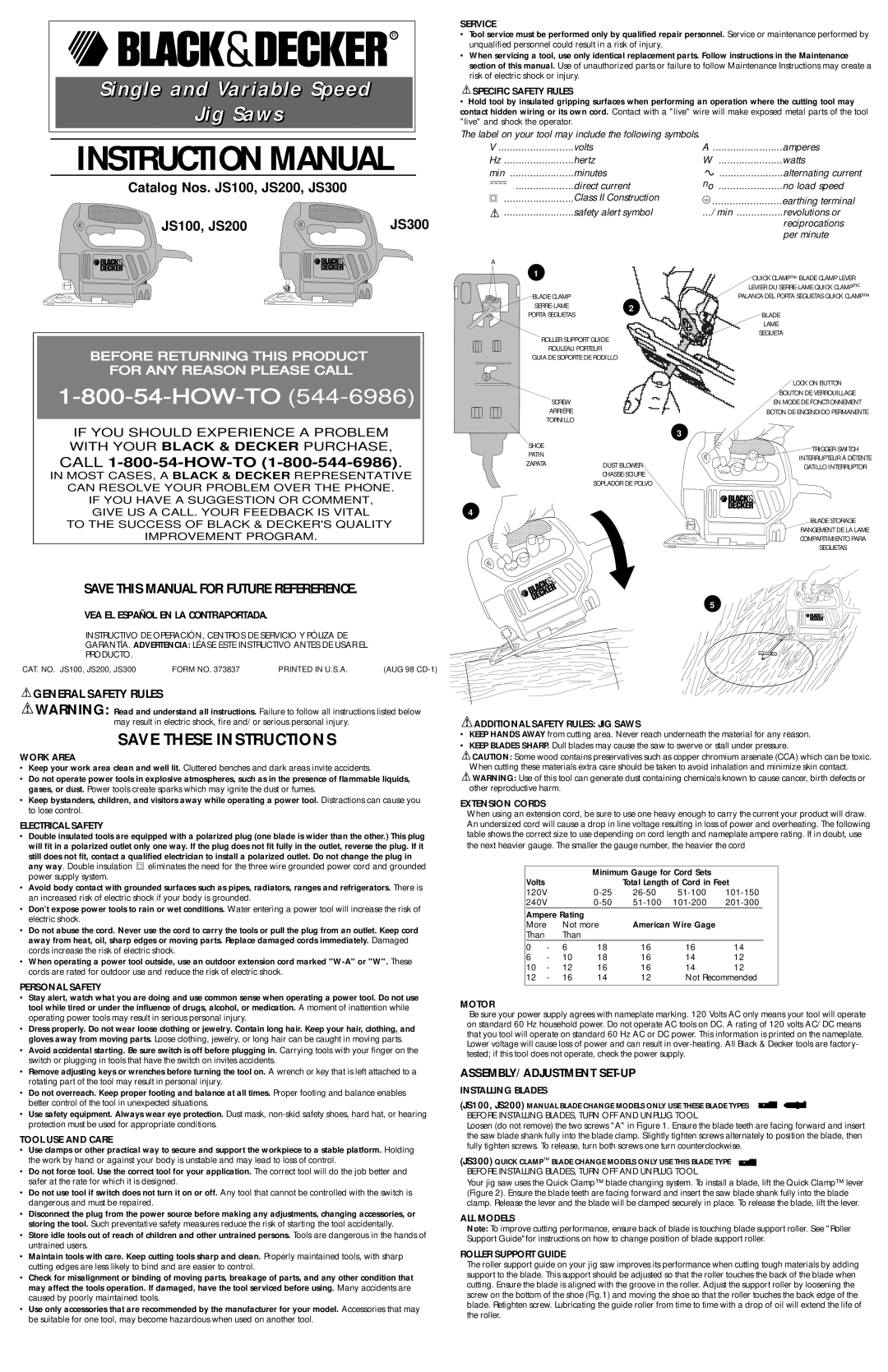 COBY electronic JS100 instruction manual Service, Specific Safety Rules, Work Area, Electrical Safety, Personal Safety 