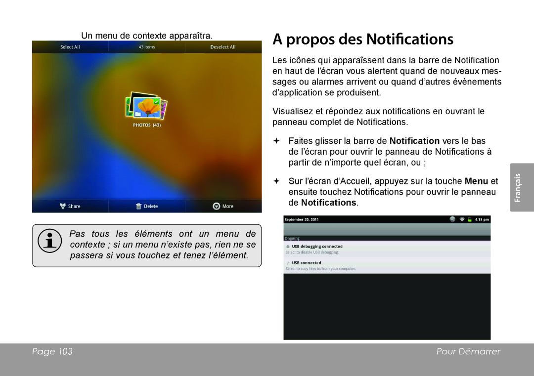 COBY electronic MID1126 quick start Propos des Notifications 