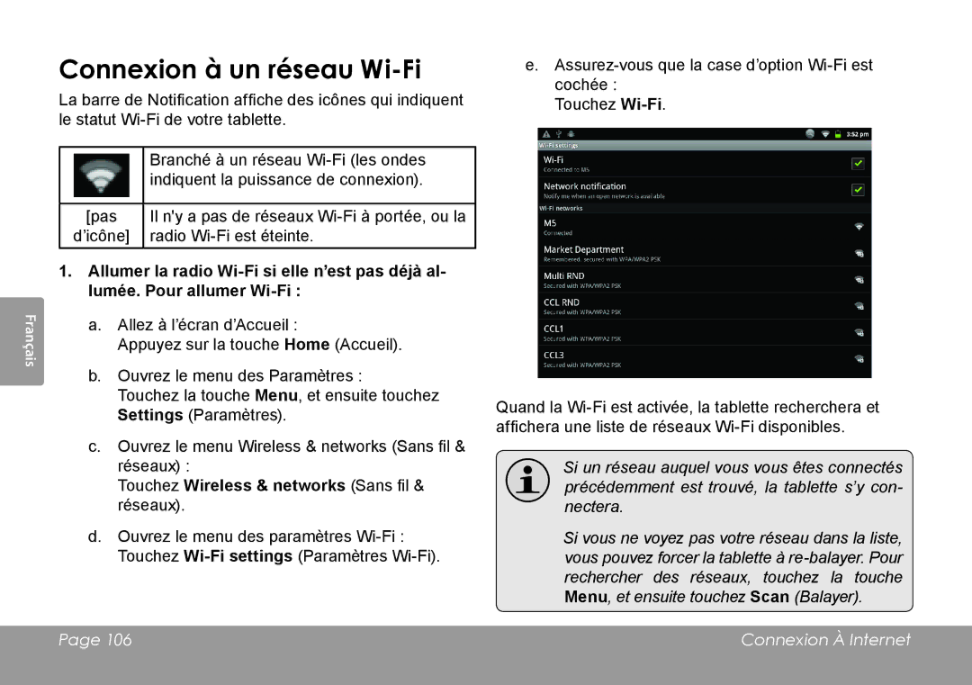 COBY electronic MID1126 quick start Connexion à un réseau Wi-Fi 