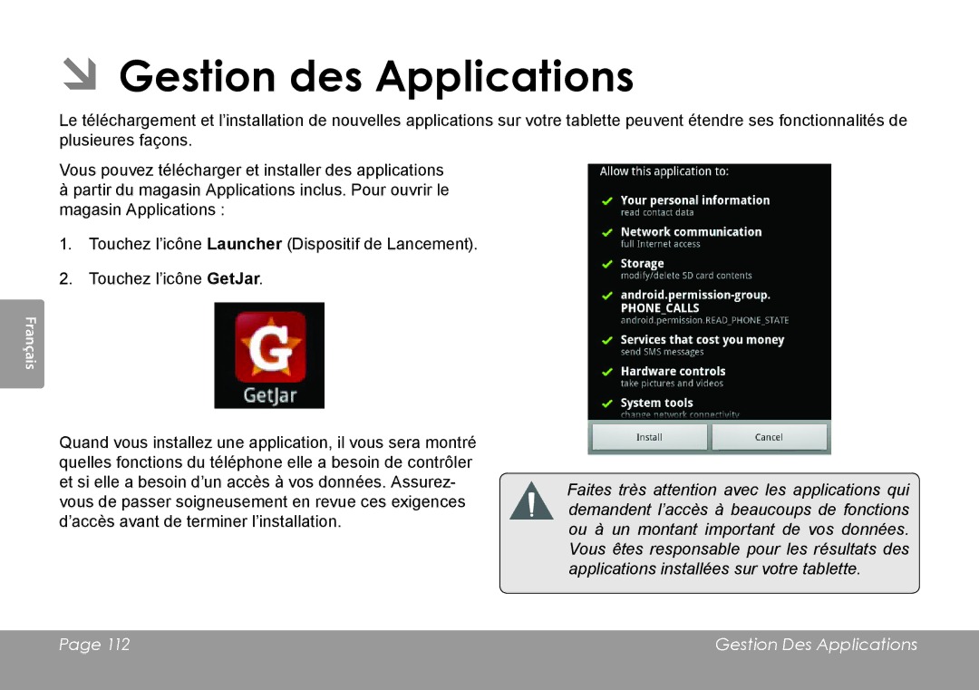 COBY electronic MID1126 quick start ÂÂGestion des Applications, Gestion Des Applications 