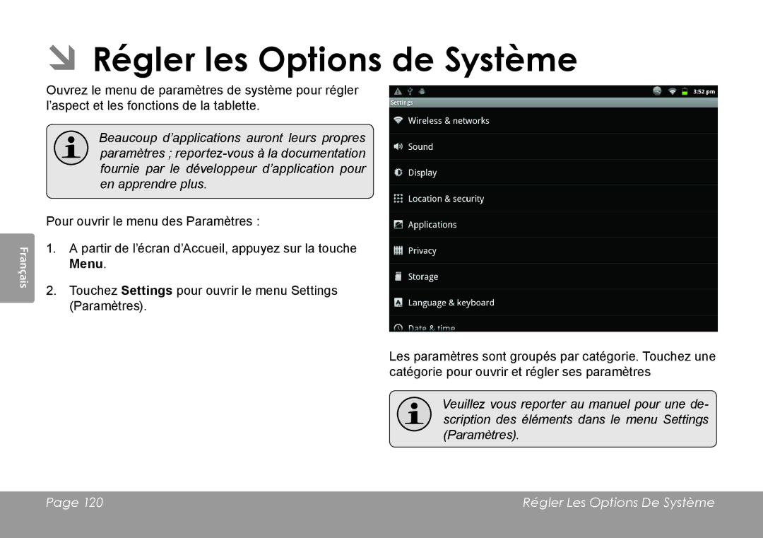 COBY electronic MID1126 quick start ÂÂRégler les Options de Système 