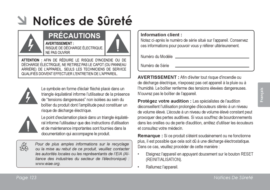 COBY electronic MID1126 quick start ÂÂNotices de Sûreté, Information client 