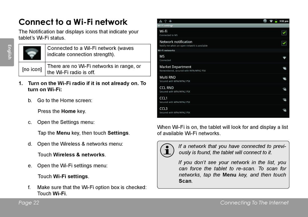 COBY electronic MID1126 quick start Connect to a Wi-Fi network 