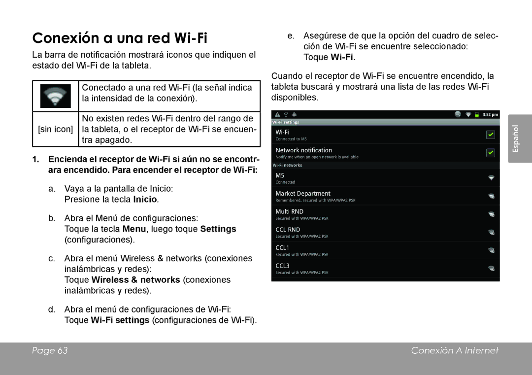 COBY electronic MID1126 quick start Conexión a una red Wi-Fi, Toque Wireless & networks conexiones inalámbricas y redes 