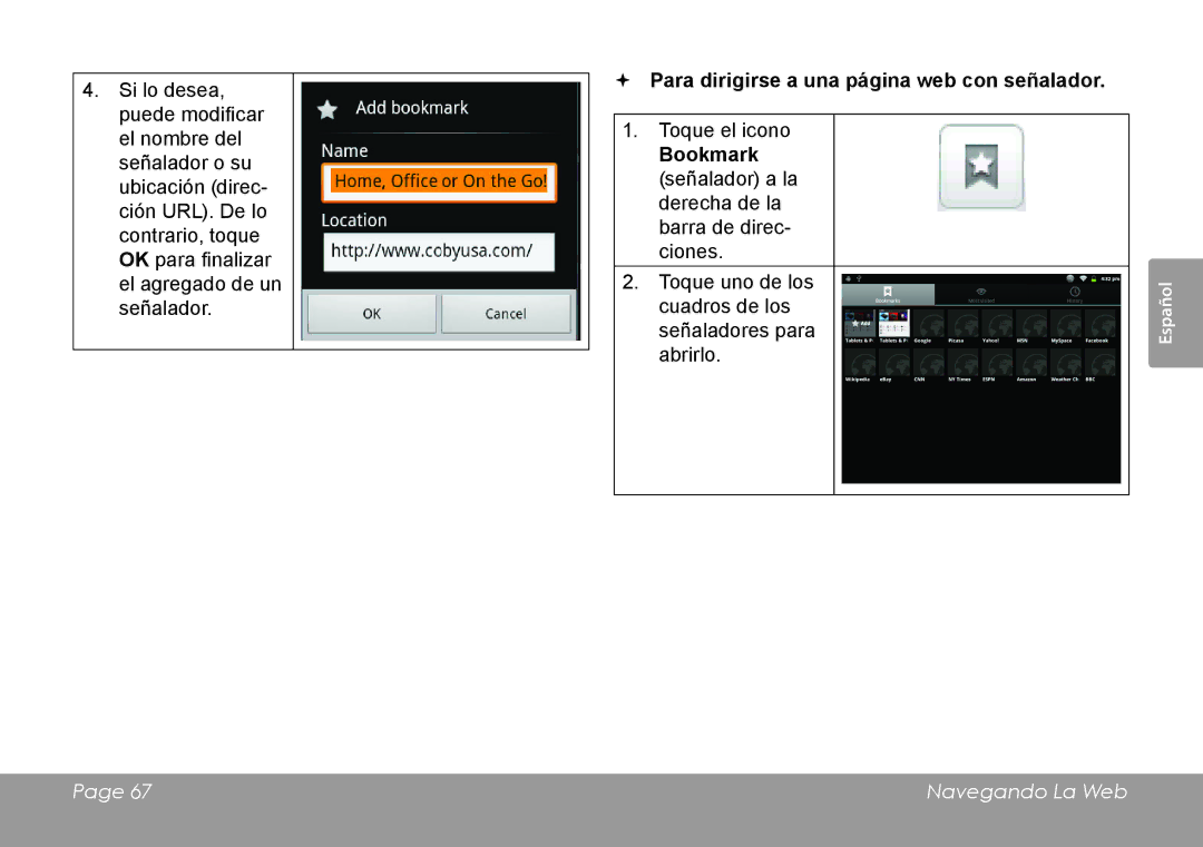 COBY electronic MID1126 quick start  Para dirigirse a una página web con señalador 