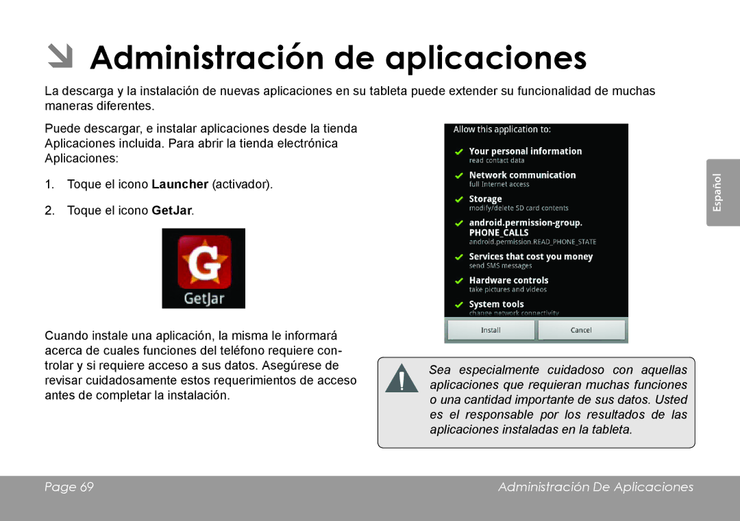 COBY electronic MID1126 quick start ÂÂAdministración de aplicaciones, Administración De Aplicaciones 