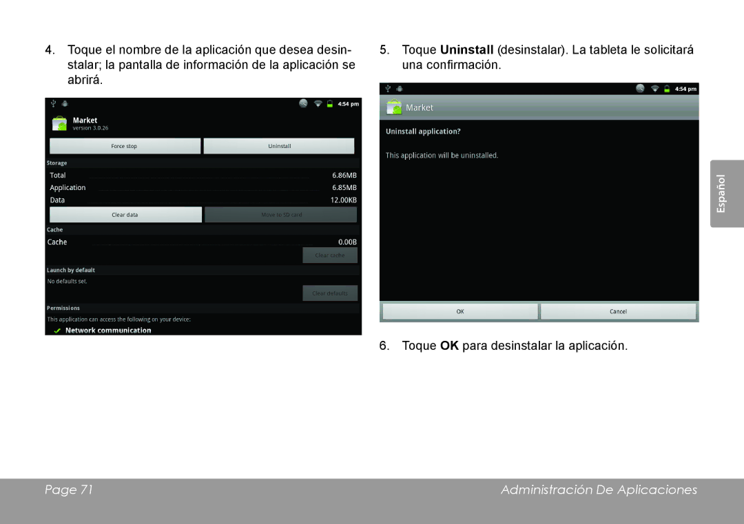 COBY electronic MID1126 quick start Toque OK para desinstalar la aplicación 