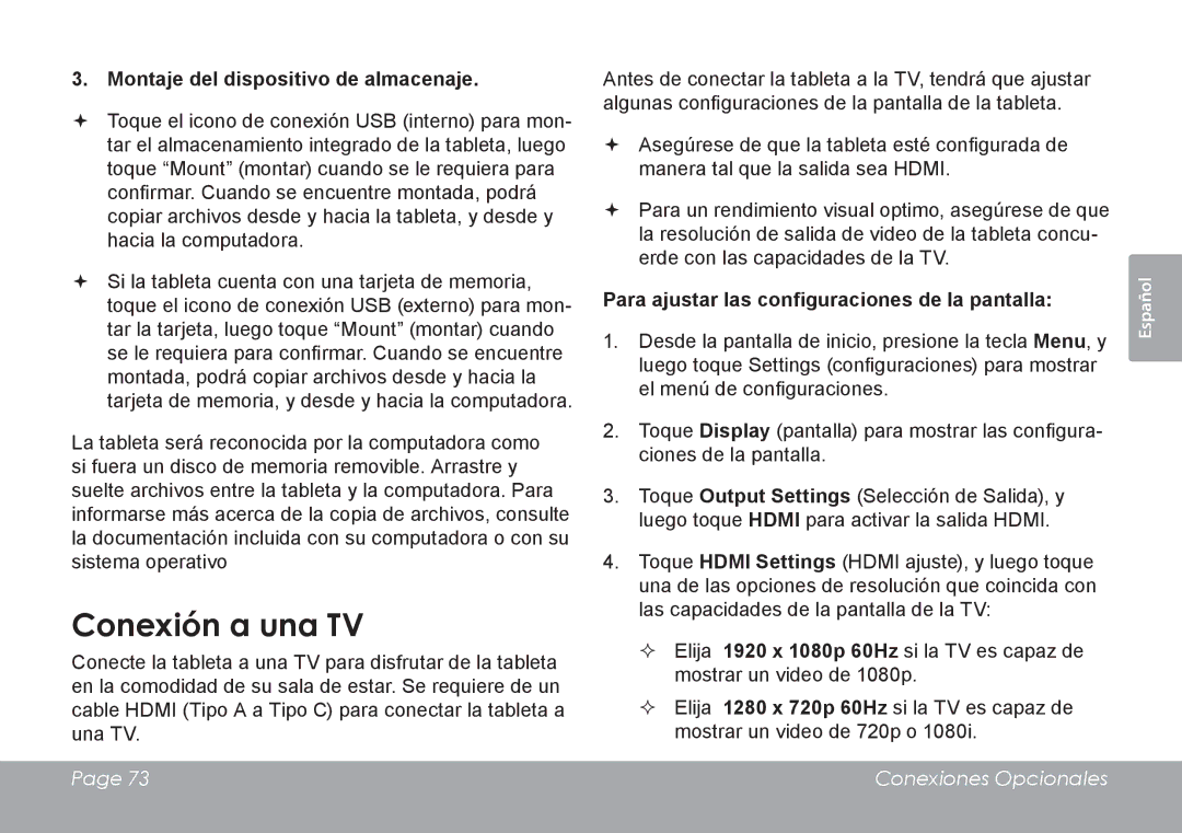 COBY electronic MID1126 quick start Conexión a una TV, Montaje del dispositivo de almacenaje 