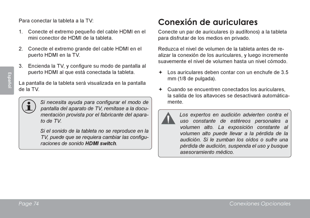 COBY electronic MID1126 quick start Conexión de auriculares 