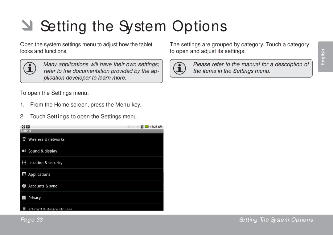 COBY electronic MID7015-4G quick start ÂÂSetting the System Options 