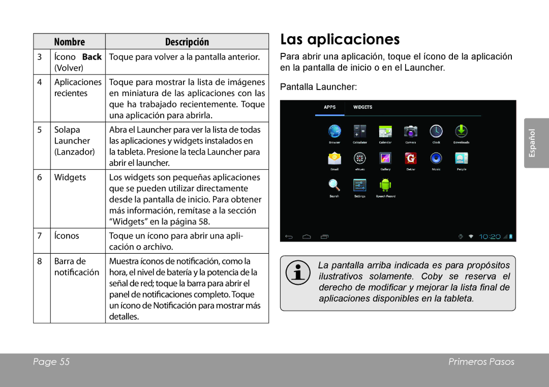 COBY electronic MID7042 manual Las aplicaciones 