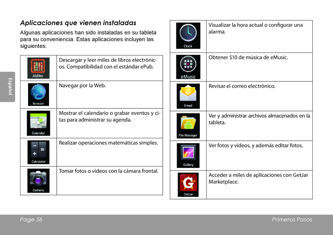 COBY electronic MID7042 manual Aplicaciones que vienen instaladas 